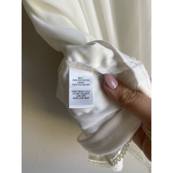 Lulus Size Medium White Off the Shoulder Shift Mini Dress Tie Sleeves Crochet La - Picture 5 of 10